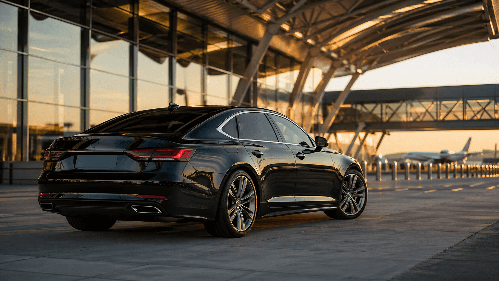 premium black sedan chauffeur at Stuttgart Airport